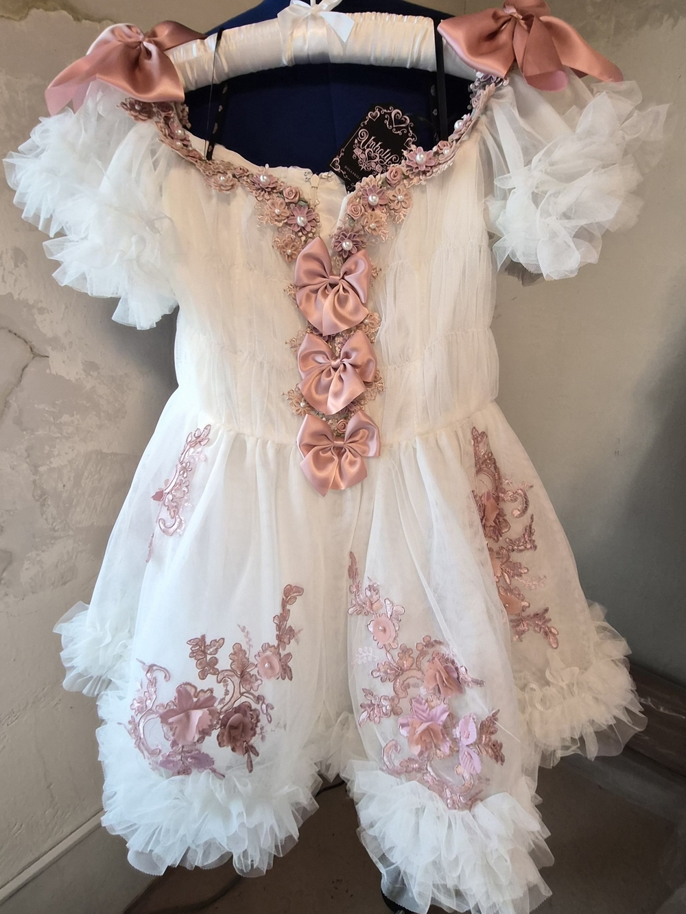 Dolls Kill - Unholy White Tulle Dress with Blush Pink Satin Bows